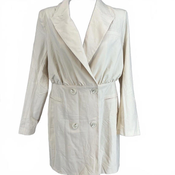 Cream DoubleBreasted Stylish Notched Lapel Light Beige Blazer Coat Womens Large - Picture 6 of 11